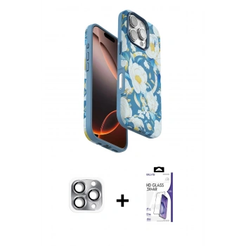 MARSİLYAN™- iPhone 16 Pro Max Kılıf Siluet Doku - Siyah Bilvis 3X AR HD Cam Ekran Koruyucu + Pers Alüminyum Kamera Lens - GI