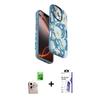 MARSİLYAN™- iPhone 16 Pro Max Kılıf Siluet Doku - Siyah Bilvis 3X AR HD Cam Ekran Koruyucu + Raze Metal Kamera Lens - NLGY