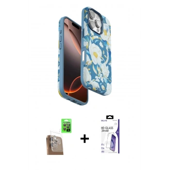 MARSİLYAN™- iPhone 16 Pro Max Kılıf Siluet Doku - Siyah Bilvis 3X AR HD Cam Ekran Koruyucu + Raze Metal Kamera Lens - CLTM