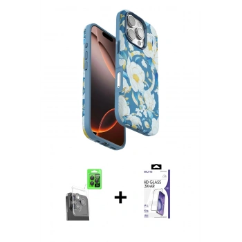 MARSİLYAN™- iPhone 16 Pro Max Kılıf Siluet Doku - Siyah Bilvis 3X AR HD Cam Ekran Koruyucu + Raze Metal Kamera Lens - SH