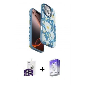 MARSİLYAN™- iPhone 16 Pro Max Kılıf Siluet Doku - Siyah Bilvis 5in1 3D Magic Cam Ekran Koruyucu + Bilvis Titan Kamera Lens - SH