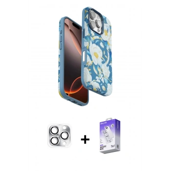 MARSİLYAN™- iPhone 16 Pro Max Kılıf Siluet Doku - Siyah Bilvis 5in1 3D Magic Cam Ekran Koruyucu + Pers Alüminyum Kamera Lens - GS