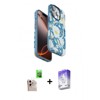 MARSİLYAN™- iPhone 16 Pro Max Kılıf Siluet Doku - Siyah Bilvis 5in1 3D Magic Cam Ekran Koruyucu + Raze Metal Kamera Lens - NLGY