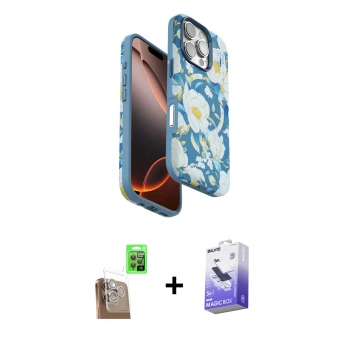 MARSİLYAN™- iPhone 16 Pro Max Kılıf Siluet Doku - Siyah Bilvis 5in1 5D Magic Hayalet Cam Ekran Koruyucu + Raze Metal Kamera Lens - CLTM