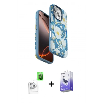 MARSİLYAN™- iPhone 16 Pro Max Kılıf Siluet Doku - Siyah Bilvis 5in1 5D Magic Hayalet Cam Ekran Koruyucu + Raze Metal Kamera Lens - BZ