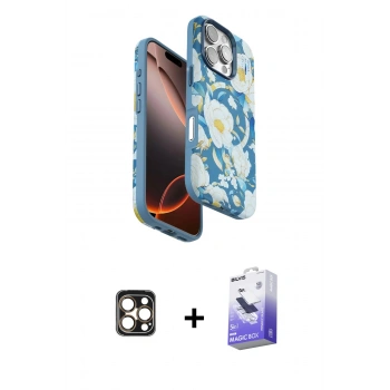 MARSİLYAN™- iPhone 16 Pro Max Kılıf Siluet Doku - Siyah Bilvis 5in1 5D Magic Hayalet Cam Ekran Koruyucu + PVD Metal Kamera Lens - GD