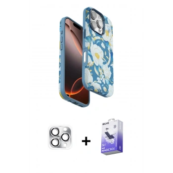 MARSİLYAN™- iPhone 16 Pro Max Kılıf Siluet Doku - Siyah Bilvis 5in1 5D Magic Hayalet Cam Ekran Koruyucu + Pers Alüminyum Kamera Lens - GS