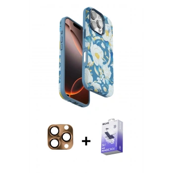 MARSİLYAN™- iPhone 16 Pro Max Kılıf Siluet Doku - Siyah Bilvis 5in1 5D Magic Hayalet Cam Ekran Koruyucu + Pers Alüminyum Kamera Lens - CLTM