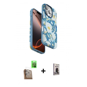 MARSİLYAN™- iPhone 16 Pro Max Kılıf Siluet Doku - Siyah Bilvis Hayalet Cam Ekran Koruyucu + Raze Metal Kamera Lens - CLTM
