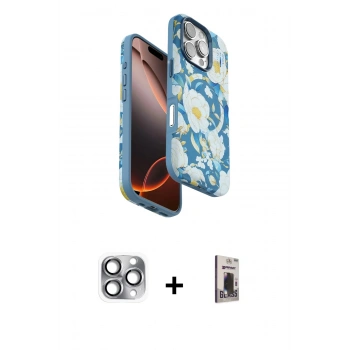 MARSİLYAN™- iPhone 16 Pro Max Kılıf Siluet Doku - Siyah Bilvis Hayalet Cam Ekran Koruyucu + Pers Alüminyum Kamera Lens - GI