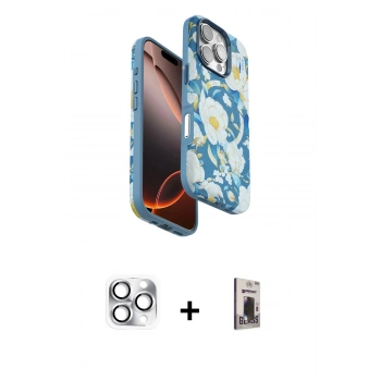 MARSİLYAN™- iPhone 16 Pro Max Kılıf Siluet Doku - Siyah Bilvis Hayalet Cam Ekran Koruyucu + Pers Alüminyum Kamera Lens - GS