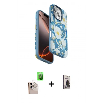 MARSİLYAN™- iPhone 16 Pro Max Kılıf Siluet Doku - Siyah Bilvis Hayalet Cam Ekran Koruyucu + Raze Metal Kamera Lens - NLGY