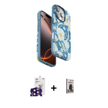 MARSİLYAN™- iPhone 16 Pro Max Kılıf Siluet Doku - Siyah Bilvis Hayalet Cam Ekran Koruyucu + Bilvis Titan Kamera Lens - SH