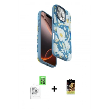 MARSİLYAN™- iPhone 16 Pro Max Kılıf Siluet Doku - Siyah Buffer Cam Ekran Koruyucu + Raze Metal Kamera Lens - BZ