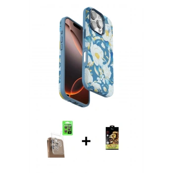 MARSİLYAN™- iPhone 16 Pro Max Kılıf Siluet Doku - Siyah Buffer Cam Ekran Koruyucu + Raze Metal Kamera Lens - CLTM