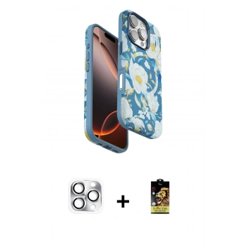 MARSİLYAN™- iPhone 16 Pro Max Kılıf Siluet Doku - Siyah Buffer Cam Ekran Koruyucu + Pers Alüminyum Kamera Lens - GS