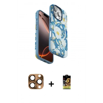 MARSİLYAN™- iPhone 16 Pro Max Kılıf Siluet Doku - Siyah Buffer Cam Ekran Koruyucu + Pers Alüminyum Kamera Lens - CLTM
