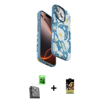 MARSİLYAN™- iPhone 16 Pro Max Kılıf Siluet Doku - Siyah Buffer Cam Ekran Koruyucu + Raze Metal Kamera Lens - SH