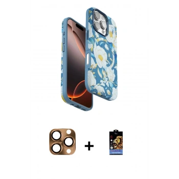 MARSİLYAN™- iPhone 16 Pro Max Kılıf Siluet Doku - Siyah Buffer Hayalet Cam Ekran Koruyucu + Pers Alüminyum Kamera Lens - CLTM