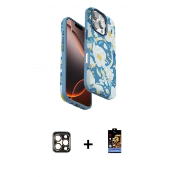 MARSİLYAN™- iPhone 16 Pro Max Kılıf Siluet Doku - Siyah Buffer Hayalet Cam Ekran Koruyucu + PVD Metal Kamera Lens - GD