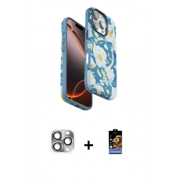 MARSİLYAN™- iPhone 16 Pro Max Kılıf Siluet Doku - Siyah Buffer Hayalet Cam Ekran Koruyucu + Pers Alüminyum Kamera Lens - GI
