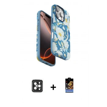 MARSİLYAN™- iPhone 16 Pro Max Kılıf Siluet Doku - Siyah Buffer Hayalet Cam Ekran Koruyucu + PVD Metal Kamera Lens - SH