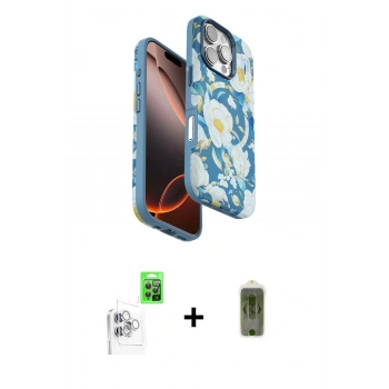 MARSİLYAN™- iPhone 16 Pro Max Kılıf Siluet Doku - Siyah Joko Magic 5D Hayalet Cam + Raze Metal Kamera Lens - BZ