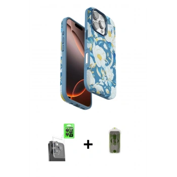 MARSİLYAN™- iPhone 16 Pro Max Kılıf Siluet Doku - Siyah Joko Magic 5D Hayalet Cam + Raze Metal Kamera Lens - SH