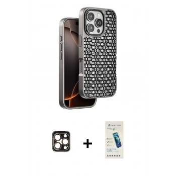 MARSİLYAN™- iPhone 16 Pro Max Kılıf Siluet Form Serisi - Şeffaf Pasifik Cam Ekran Koruyucu + PVD Metal Kamera Lens - GD