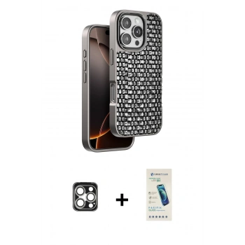 MARSİLYAN™- iPhone 16 Pro Max Kılıf Siluet Form Serisi - Şeffaf Pasifik Cam Ekran Koruyucu + PVD Metal Kamera Lens - GS