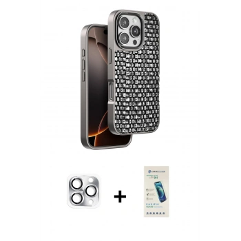 MARSİLYAN™- iPhone 16 Pro Max Kılıf Siluet Form Serisi - Şeffaf Pasifik Cam Ekran Koruyucu + Pers Alüminyum Kamera Lens - GS
