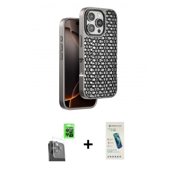 MARSİLYAN™- iPhone 16 Pro Max Kılıf Siluet Form Serisi - Şeffaf Pasifik Cam Ekran Koruyucu + Raze Metal Kamera Lens - SH