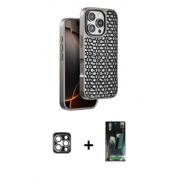 MARSİLYAN™- iPhone 16 Pro Max Kılıf Siluet Form Serisi - Siyah 360 Mat Full Body Arka Koruyucu + PVD Metal Kamera Lens - GS