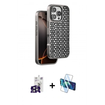 MARSİLYAN™- iPhone 16 Pro Max Kılıf Siluet Form Serisi - Siyah 3D Antistatik Cam Ekran Koruyucu + Bilvis Titan Kamera Lens - TMGI