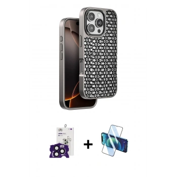 MARSİLYAN™- iPhone 16 Pro Max Kılıf Siluet Form Serisi - Siyah 3D Antistatik Cam Ekran Koruyucu + Bilvis Titan Kamera Lens - SH