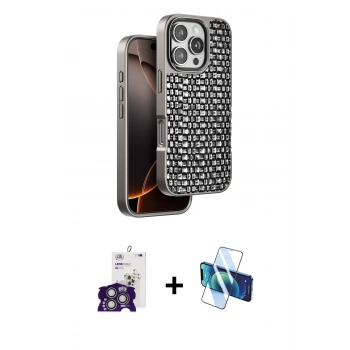 MARSİLYAN™- iPhone 16 Pro Max Kılıf Siluet Form Serisi - Siyah 3D Antistatik Cam Ekran Koruyucu + Bilvis Titan Kamera Lens - GS