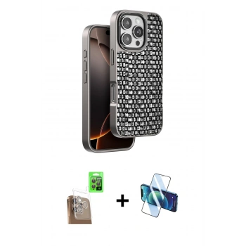 MARSİLYAN™- iPhone 16 Pro Max Kılıf Siluet Form Serisi - Siyah 3D Antistatik Cam Ekran Koruyucu + Raze Metal Kamera Lens - CLTM