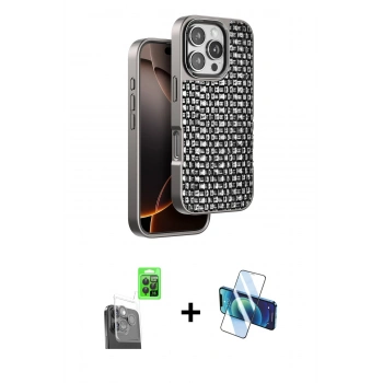 MARSİLYAN™- iPhone 16 Pro Max Kılıf Siluet Form Serisi - Siyah 3D Antistatik Cam Ekran Koruyucu + Raze Metal Kamera Lens - SH