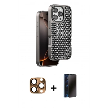 MARSİLYAN™- iPhone 16 Pro Max Kılıf Siluet Form Serisi - Siyah 3D Antistatik Hayalet Cam Ekran Koruyucu + Pers Alüminyum Kamera Lens - CLTM