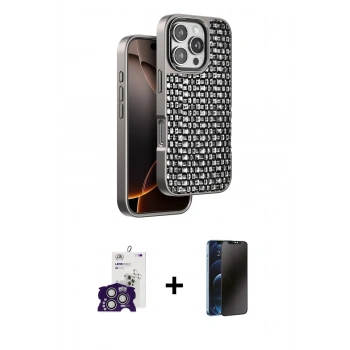 MARSİLYAN™- iPhone 16 Pro Max Kılıf Siluet Form Serisi - Siyah 3D Antistatik Hayalet Cam Ekran Koruyucu + Bilvis Titan Kamera Lens - GS