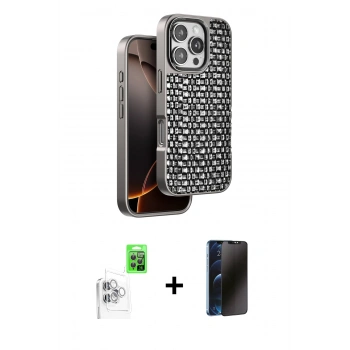 MARSİLYAN™- iPhone 16 Pro Max Kılıf Siluet Form Serisi - Siyah 3D Antistatik Hayalet Cam Ekran Koruyucu + Raze Metal Kamera Lens - BZ