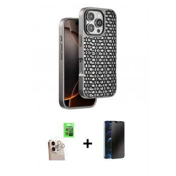 MARSİLYAN™- iPhone 16 Pro Max Kılıf Siluet Form Serisi - Siyah 3D Antistatik Hayalet Cam Ekran Koruyucu + Raze Metal Kamera Lens - NLGY