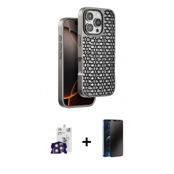 MARSİLYAN™- iPhone 16 Pro Max Kılıf Siluet Form Serisi - Siyah 3D Antistatik Hayalet Cam Ekran Koruyucu + Bilvis Titan Kamera Lens - TMGI