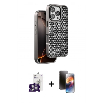 MARSİLYAN™- iPhone 16 Pro Max Kılıf Siluet Form Serisi - Siyah 3D Antistatik Mat Seramik Nano Ekran Koruyucu + Bilvis Titan Kamera Lens - GS