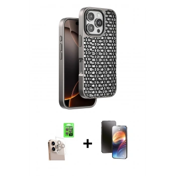 MARSİLYAN™- iPhone 16 Pro Max Kılıf Siluet Form Serisi - Siyah 3D Antistatik Mat Seramik Nano Ekran Koruyucu + Raze Metal Kamera Lens - NLGY