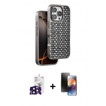 MARSİLYAN™- iPhone 16 Pro Max Kılıf Siluet Form Serisi - Siyah 3D Antistatik Mat Seramik Nano Ekran Koruyucu + Bilvis Titan Kamera Lens - SH