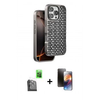 MARSİLYAN™- iPhone 16 Pro Max Kılıf Siluet Form Serisi - Siyah 3D Antistatik Mat Seramik Nano Ekran Koruyucu + Raze Metal Kamera Lens - SH