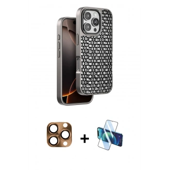 MARSİLYAN™- iPhone 16 Pro Max Kılıf Siluet Form Serisi - Siyah 3D Antistatik Seramik Nano Ekran Koruyucu + Pers Alüminyum Kamera Lens - CLTM