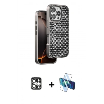MARSİLYAN™- iPhone 16 Pro Max Kılıf Siluet Form Serisi - Siyah 3D Antistatik Seramik Nano Ekran Koruyucu + PVD Metal Kamera Lens - GS