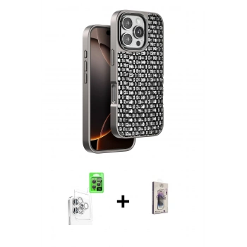 MARSİLYAN™- iPhone 16 Pro Max Kılıf Siluet Form Serisi - Siyah Bilvis 3D Cam Ekran Koruyucu + Raze Metal Kamera Lens - BZ